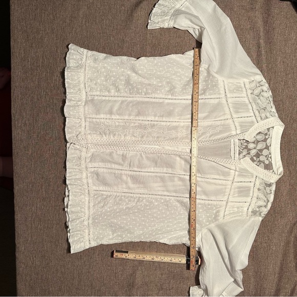 Linen Cottage Core Whimsy Fairy Peasant Button-up Bell Sleeve Ruffled Blouse - Picture 12 of 15